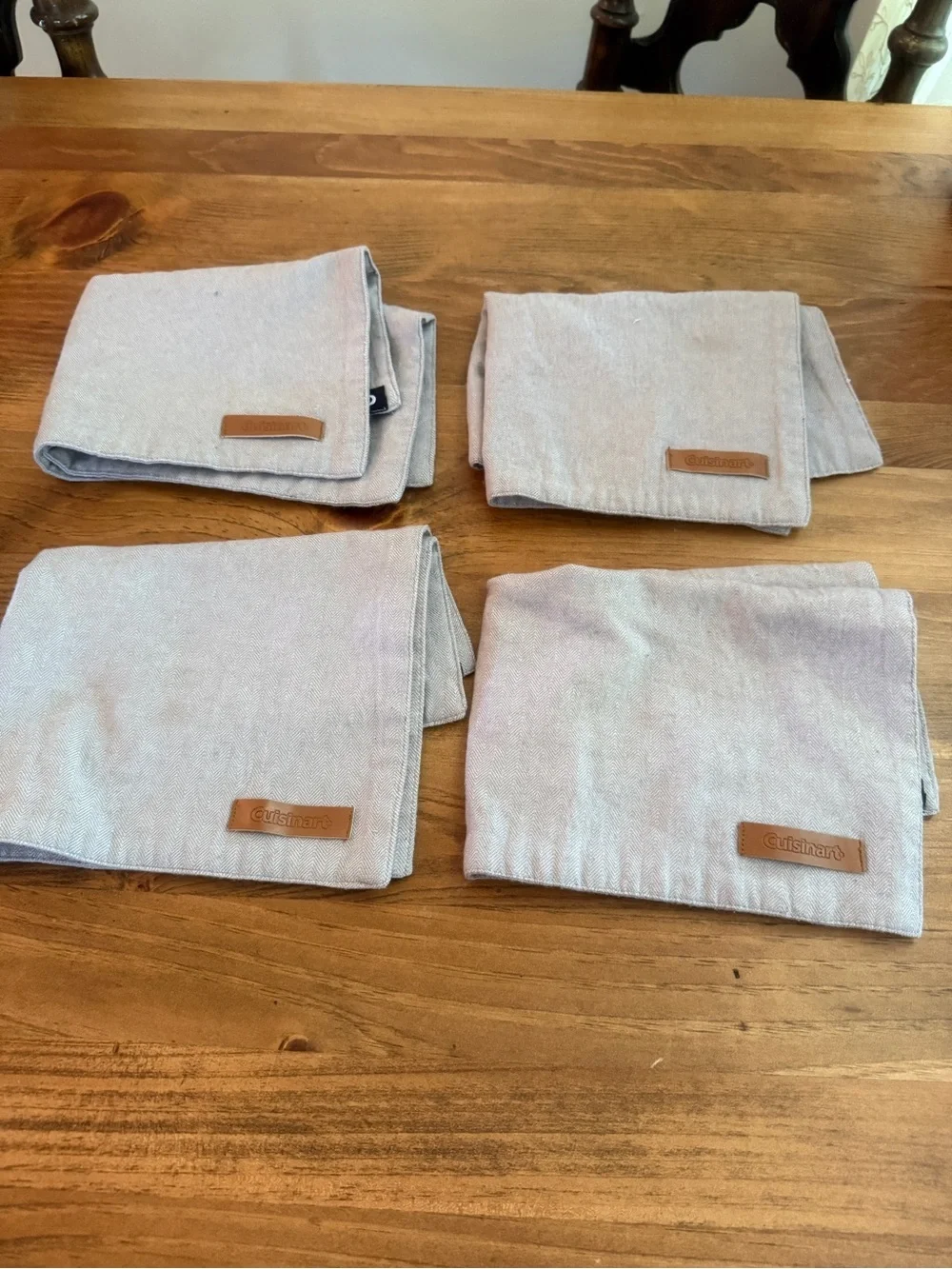 Cuisinart Light Gray Herringbone Cloth Napkin with Black Brand Tag